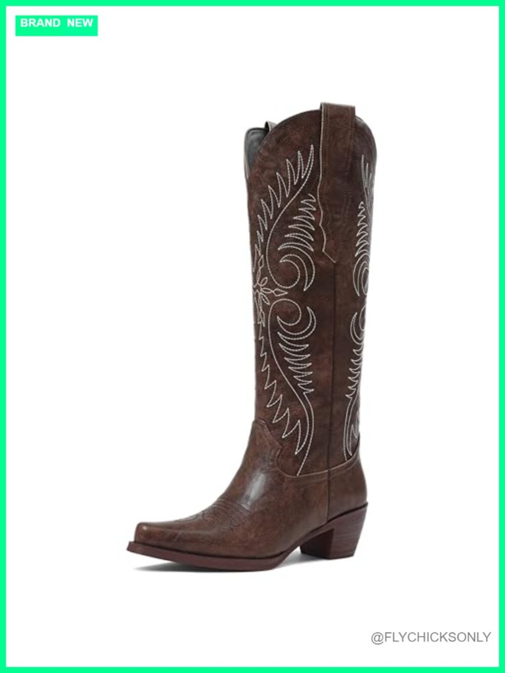 Knee High Western Cowgirl Boots Faux Leather Block Heel Pull On